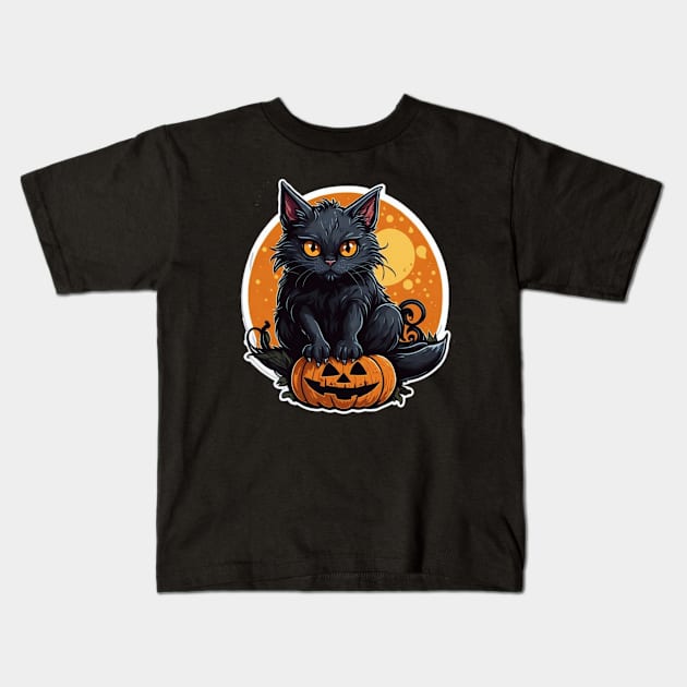 spooky Halloween cat Kids T-Shirt by sukhendu.12